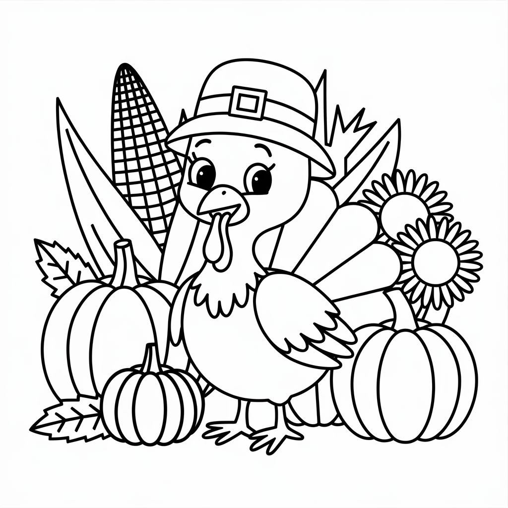 Turkey with Harvest Pumpkins 