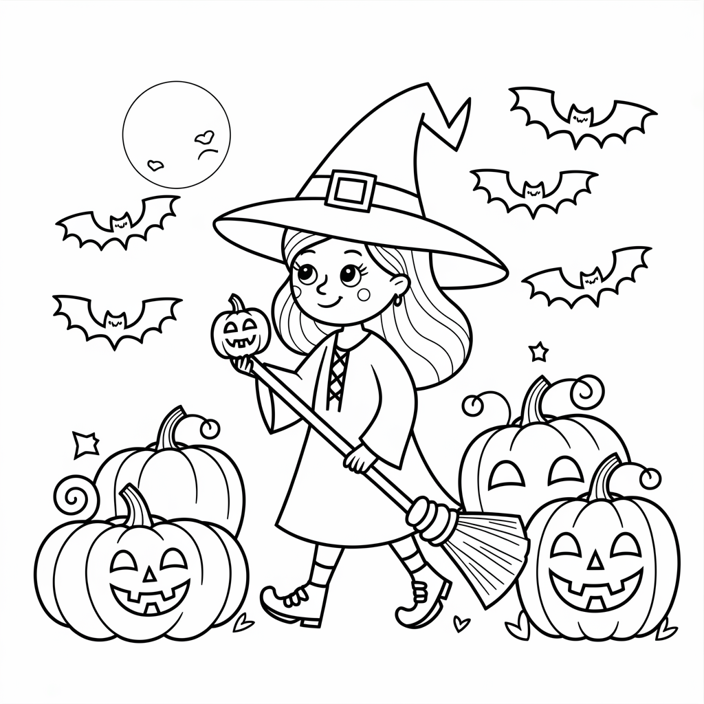 Pumpkin Patch Witch Coloring Page 
