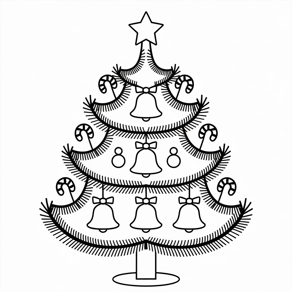 Festive Christmas Tree with Bell Ornaments Coloring Pages