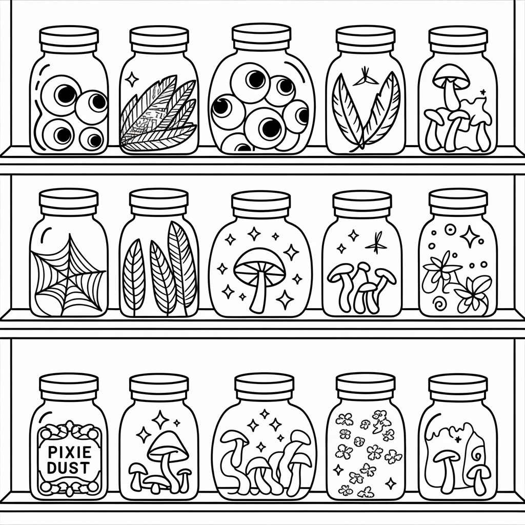 Witch Apothecary Shelf Coloring Page