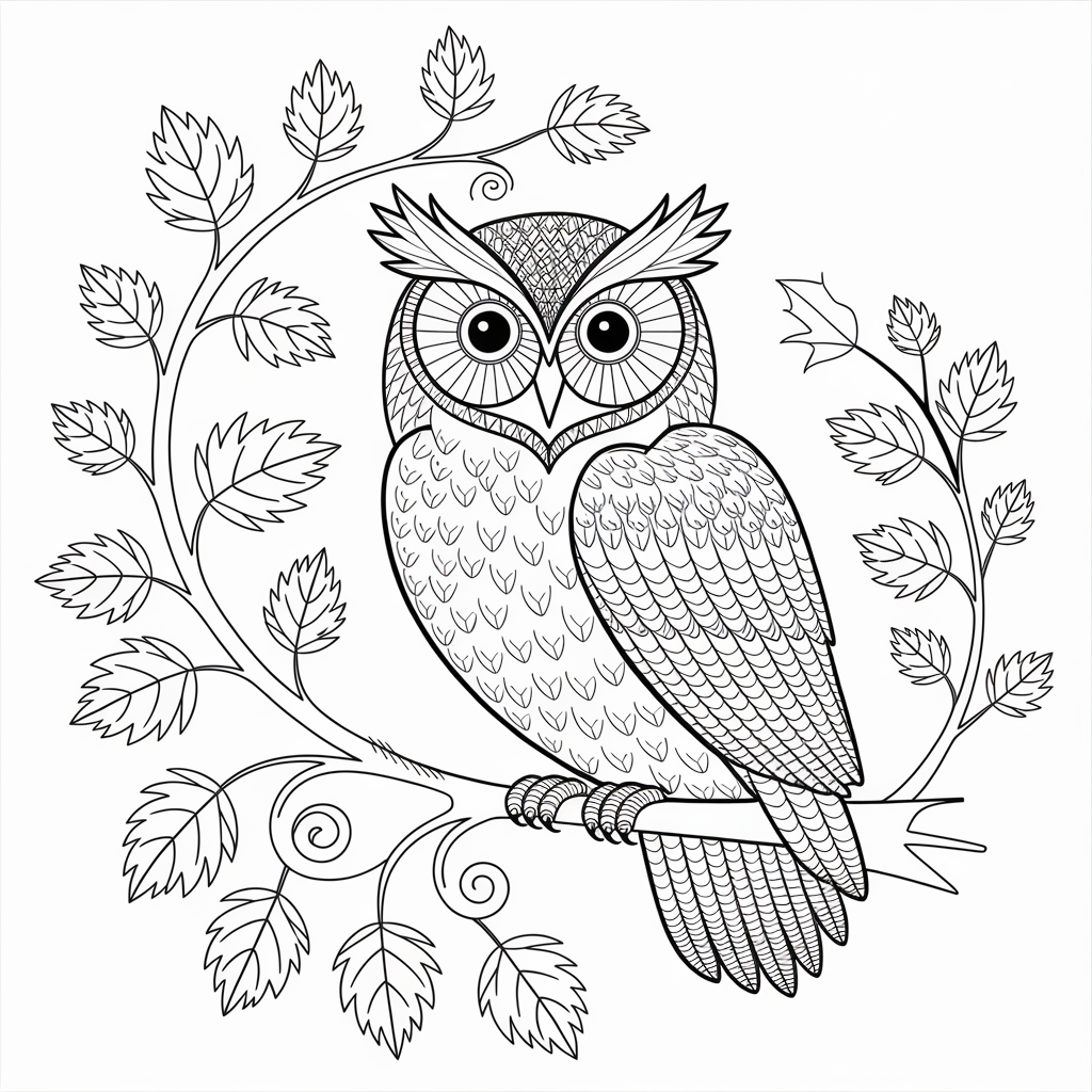 Zentangle Owl on a Tree Branch