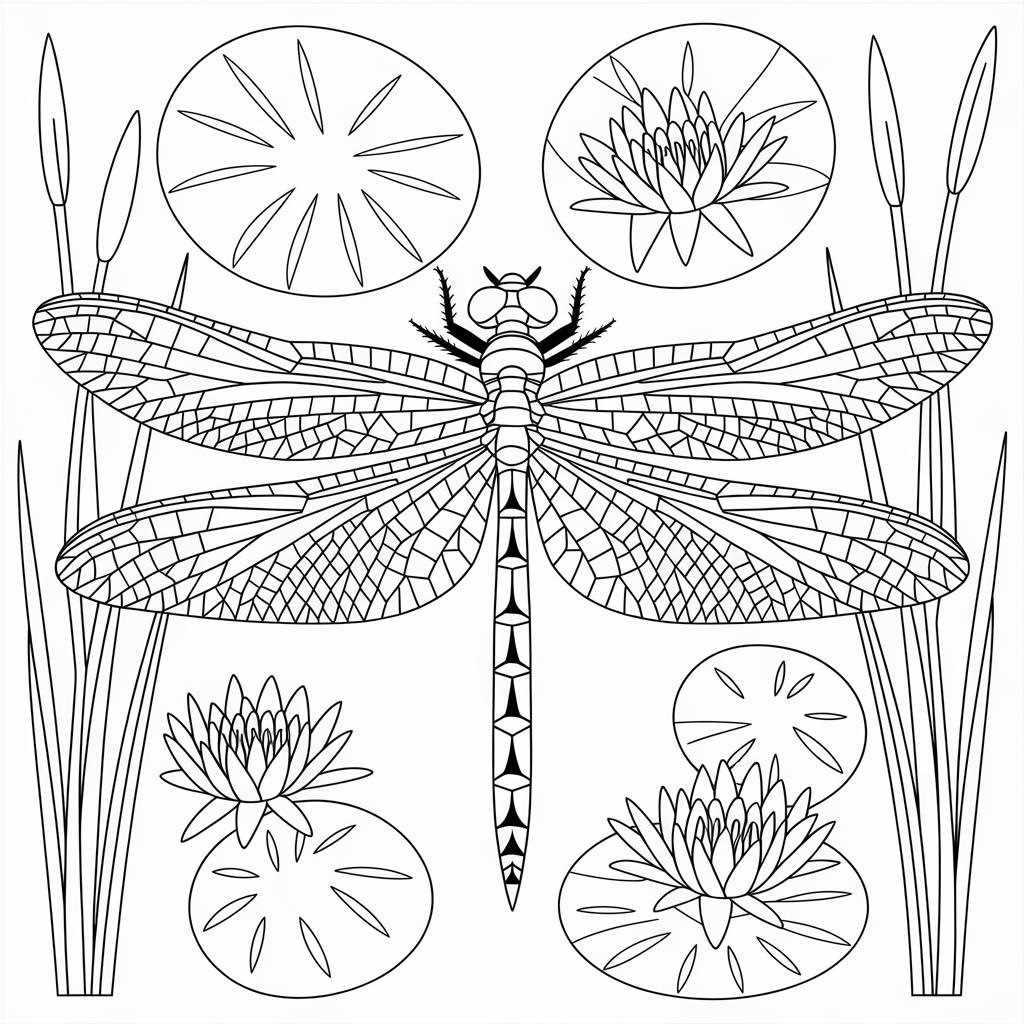 Dragonfly Coloring Pages with Decorative Wings