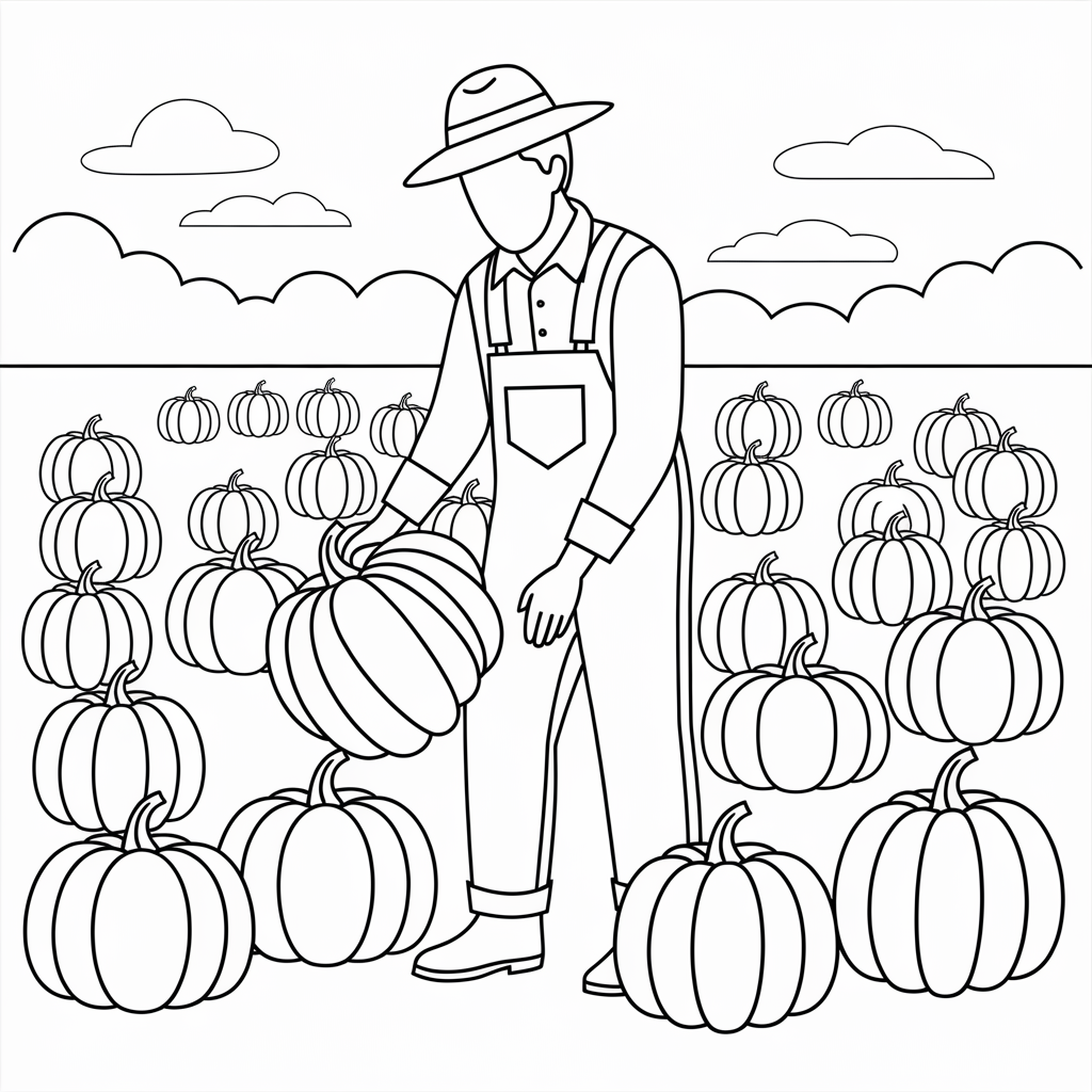 Farmer Harvesting Pumpkins Coloring Pages