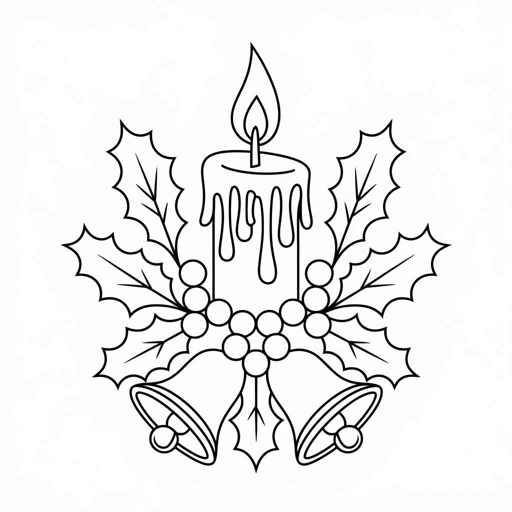 Christmas Candle with Bells Coloring Pages Printable