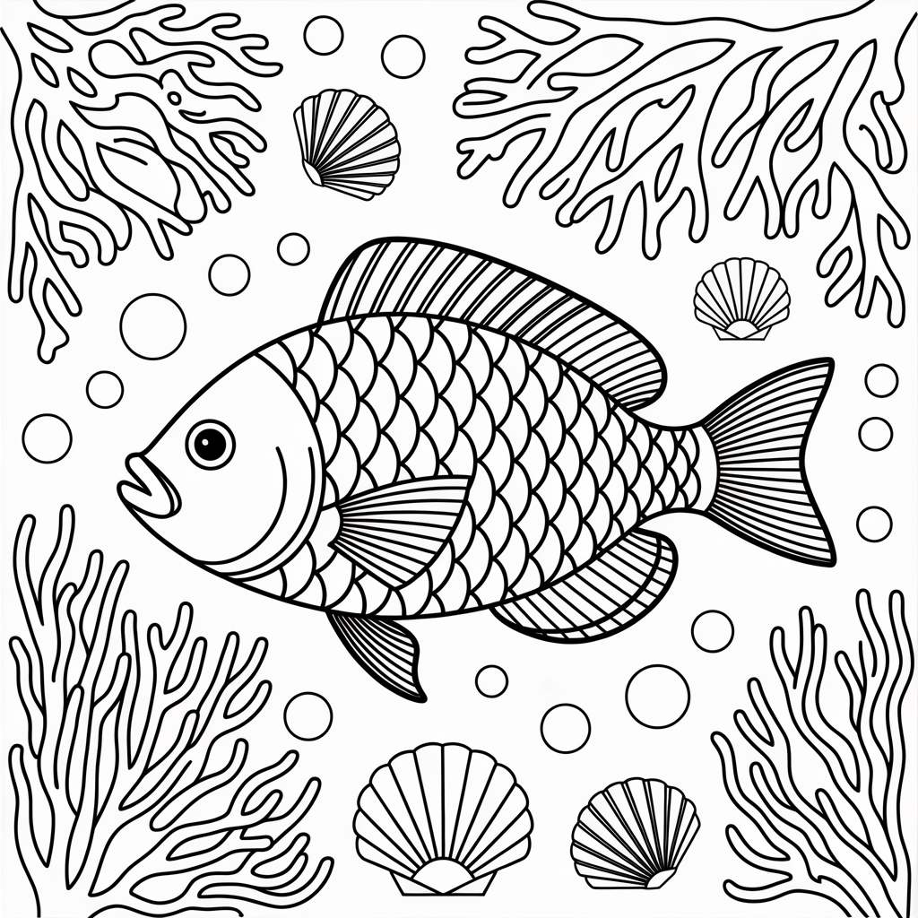 Rainbow Fish in Coral Reef Coloring Pages 