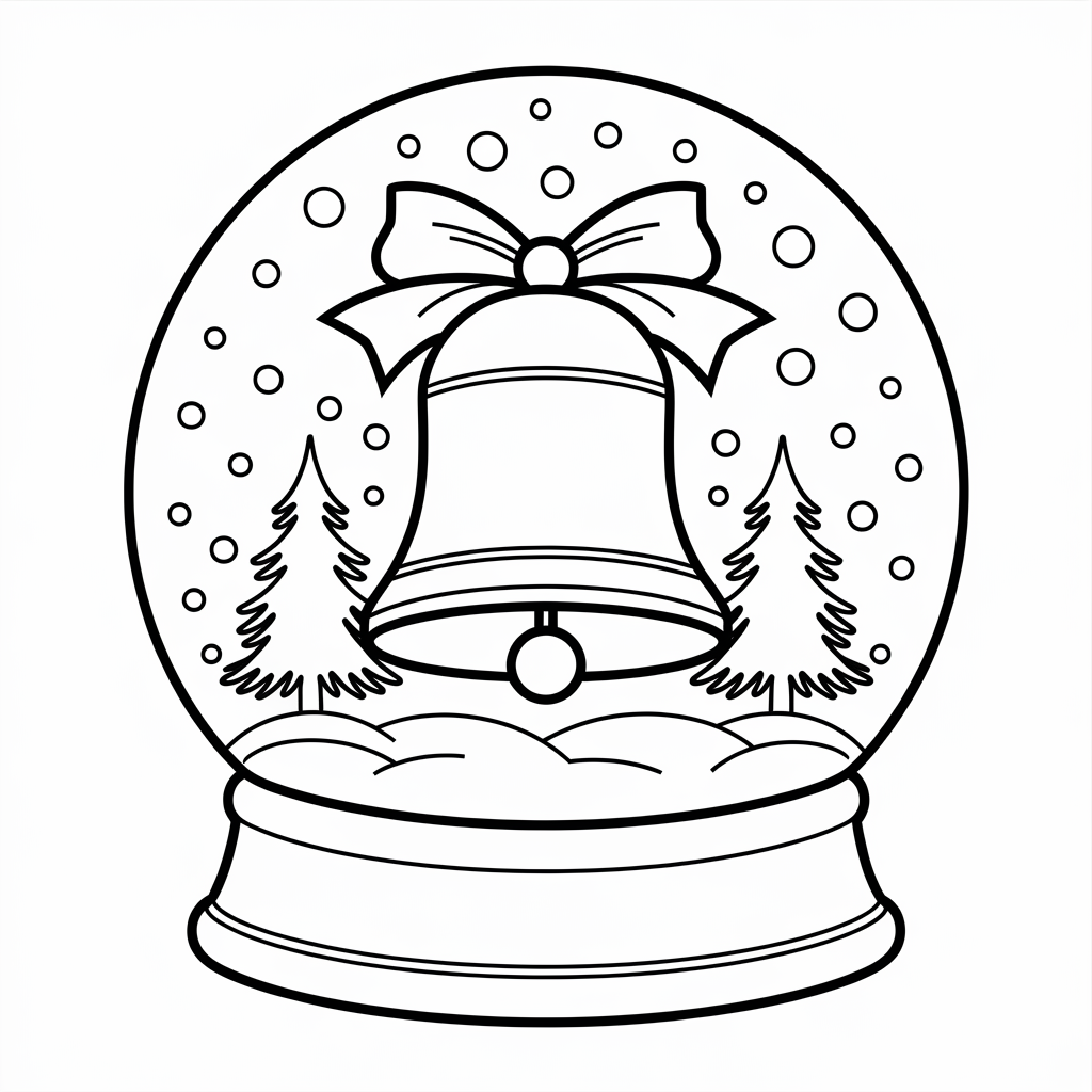 Snow Globe with Christmas Bell Coloring Pages Printable