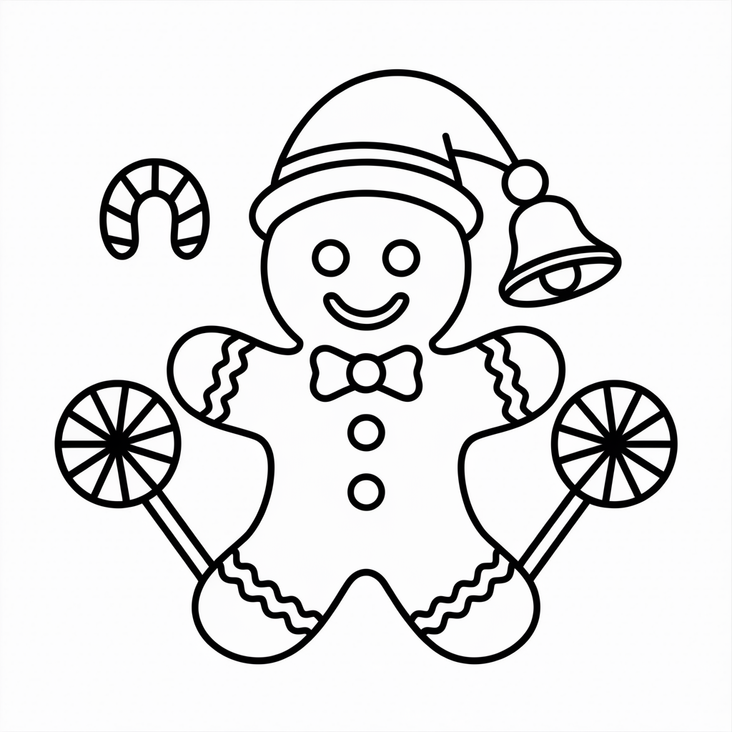 Gingerbread Man Holding Christmas Bell Coloring Pages