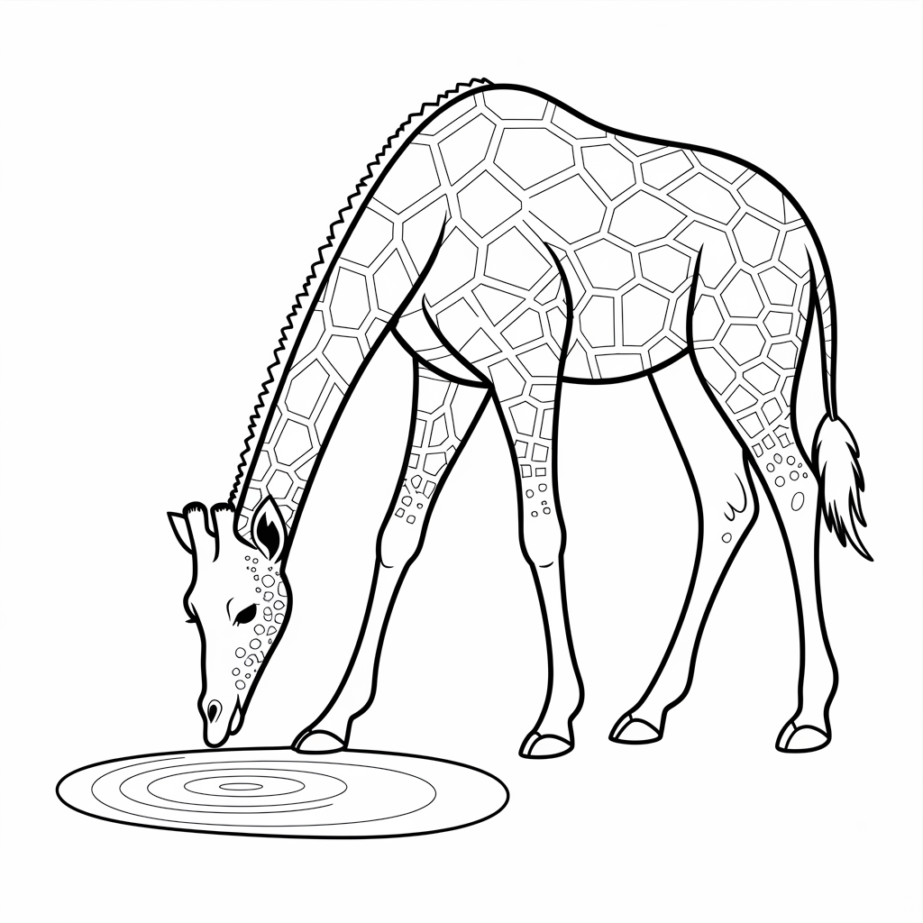 Giraffe Drinking Water Coloring Page 