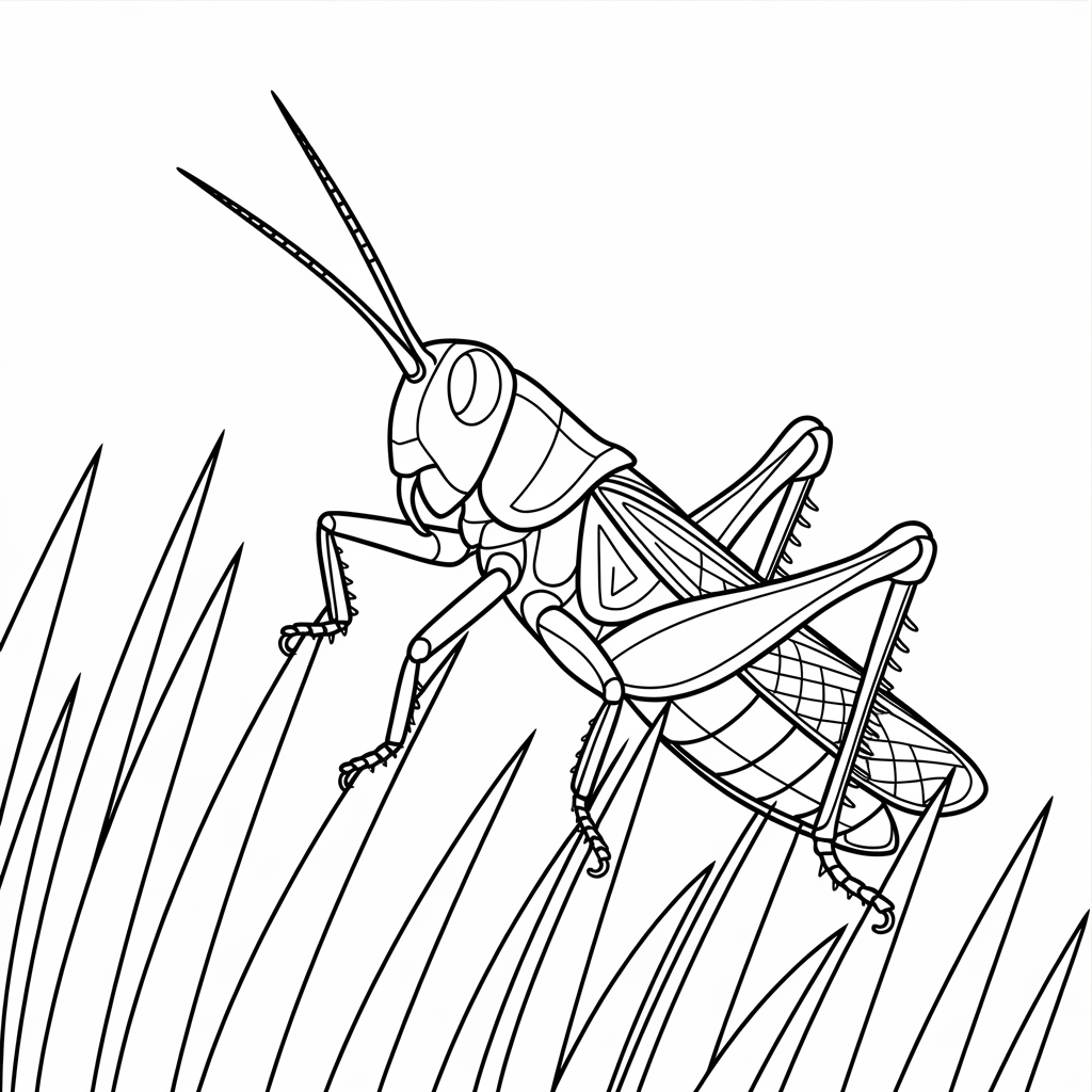 Grasshopper Coloring Pages in Tall Grass