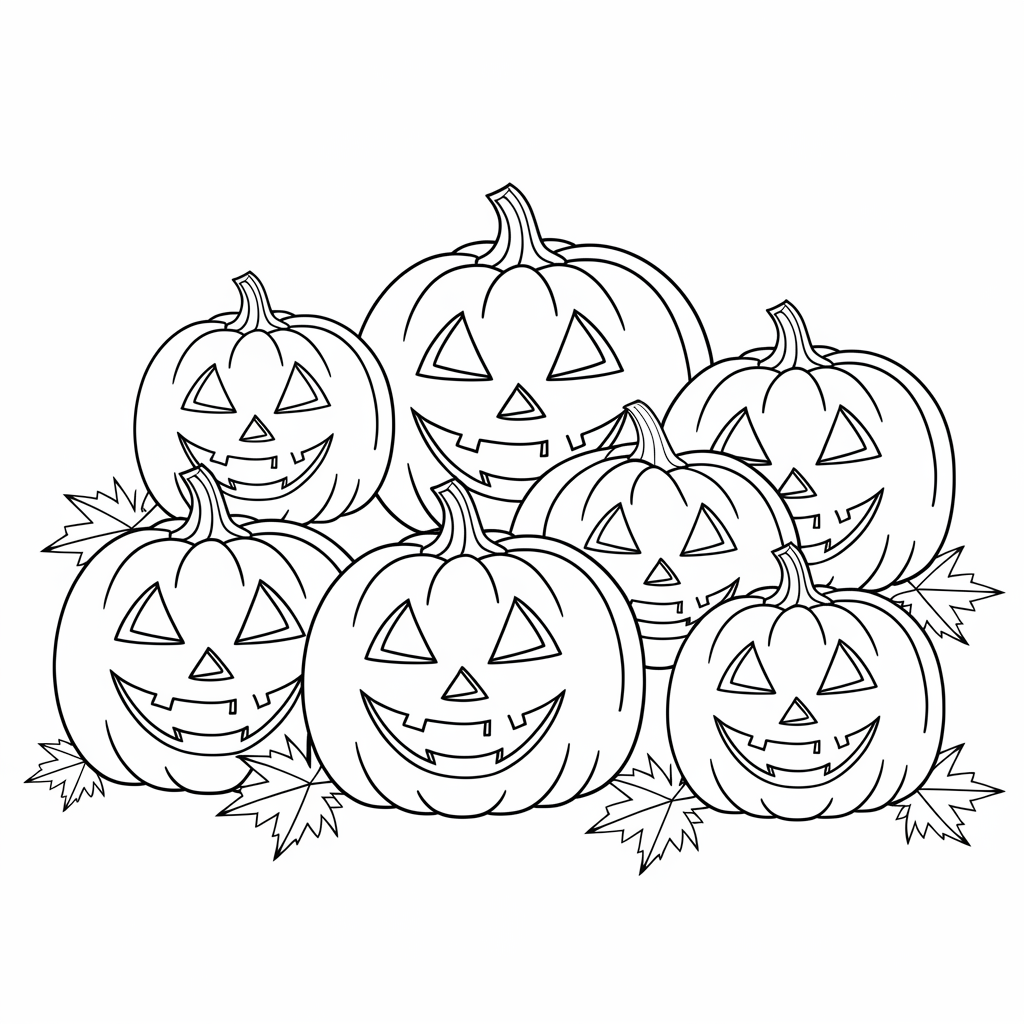 Jack-o’-Lantern Pumpkin Patch Coloring Pages for Halloween