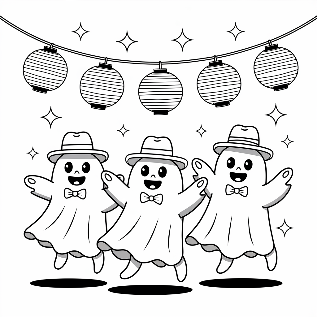 Ghost Dance Party Easy Halloween Coloring Pages for Preschoolers