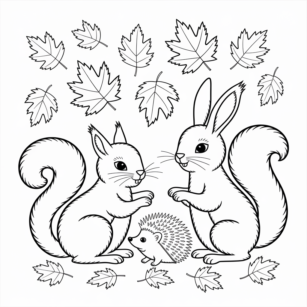 Woodland Animals Playing in Leaves