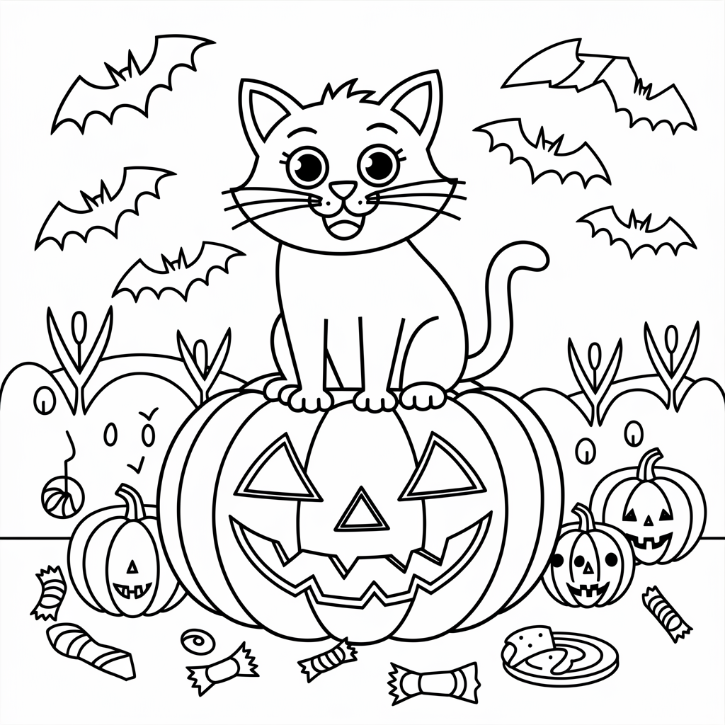 Playful Cat on Pumpkin