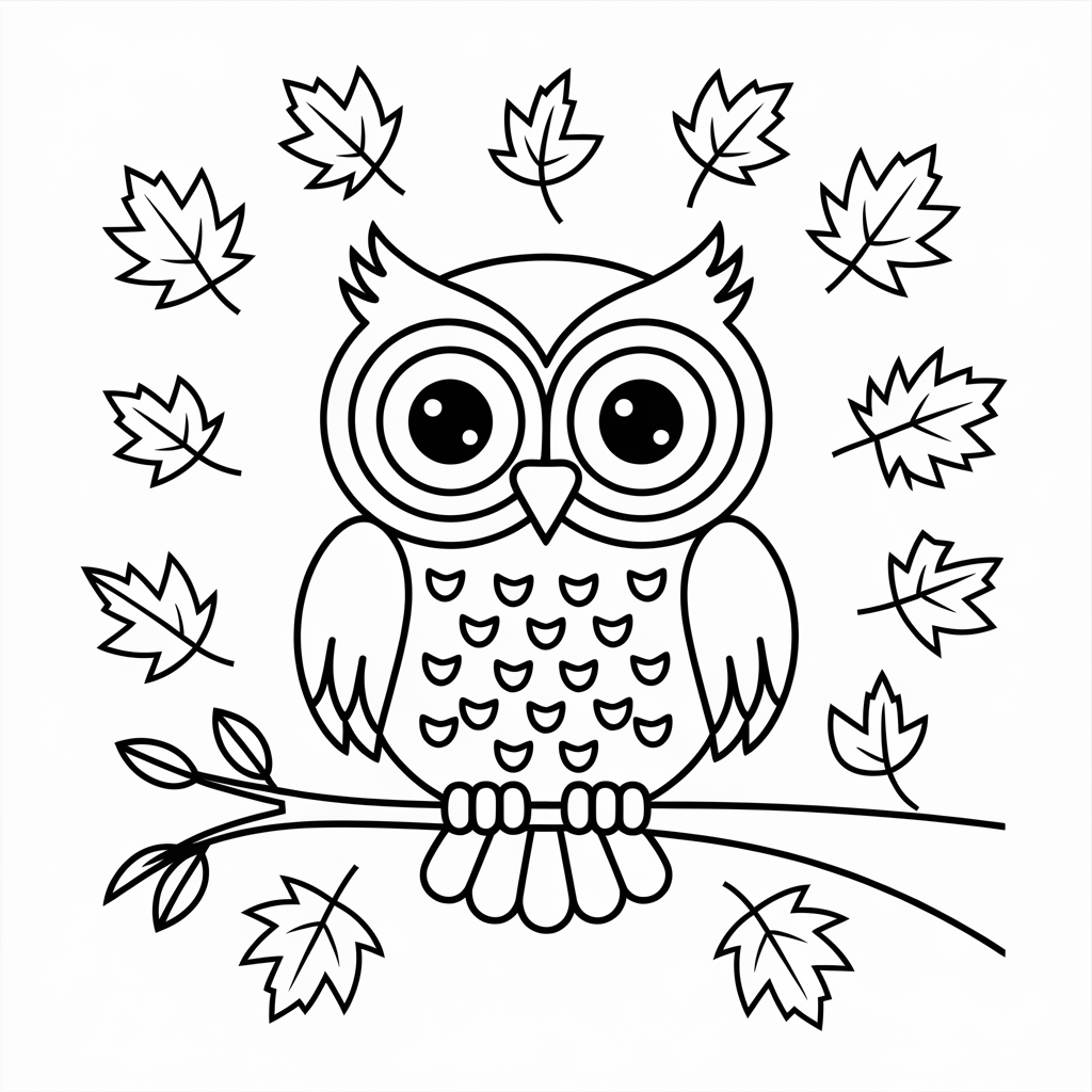 Owl on Autumn Tree Branch