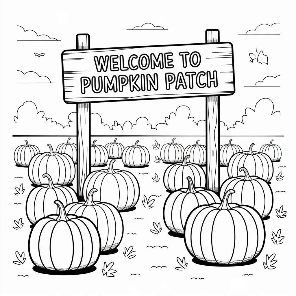 Welcome Sign Pumpkin Patch Coloring Pages for Kids and Adults