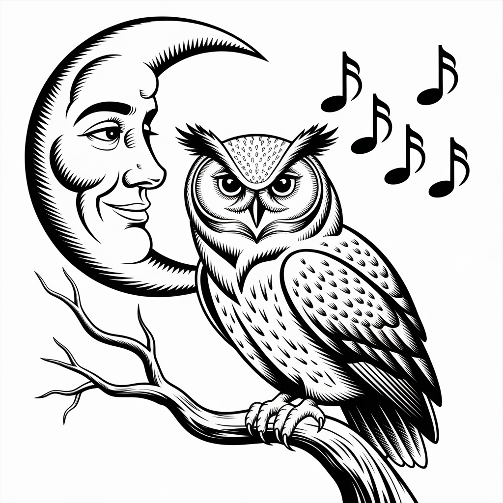 Wise Owl on Moon Branch Coloring Page