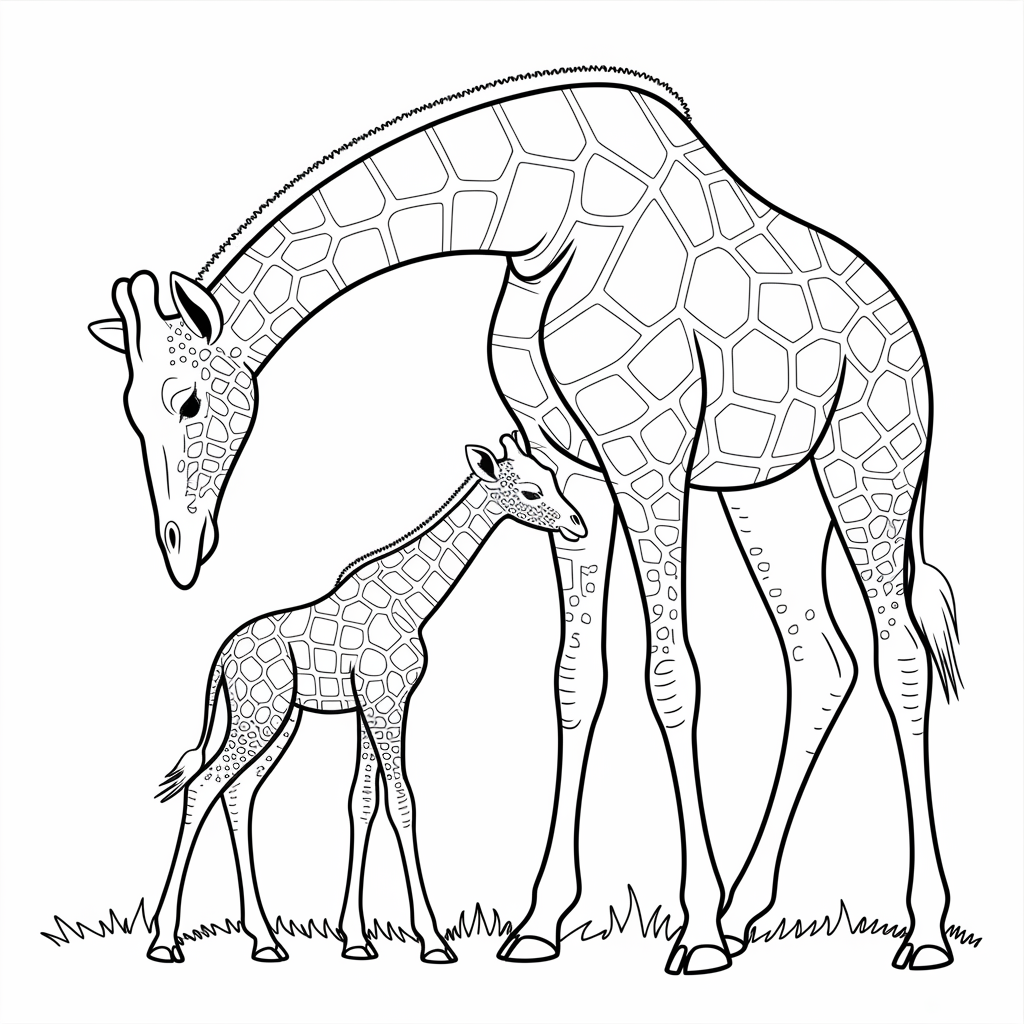 Mother and Baby Giraffe Coloring Pages 