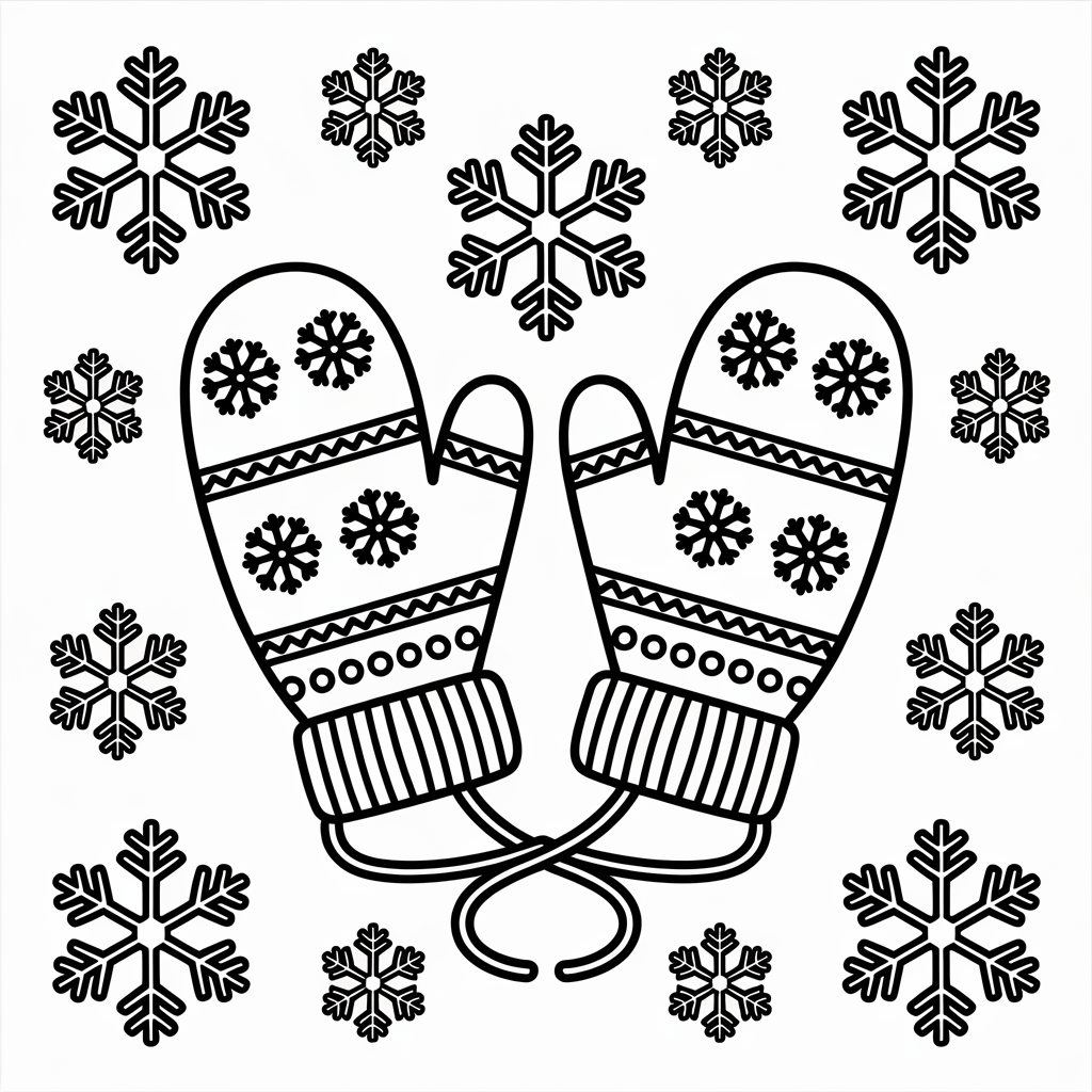 Free Easy Christmas Mittens Coloring Pages for Kids