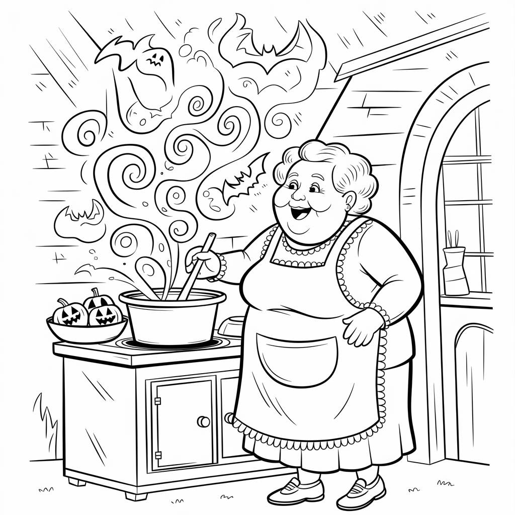 Grandma's Magical Halloween Stew Coloring Sheet for Kids
