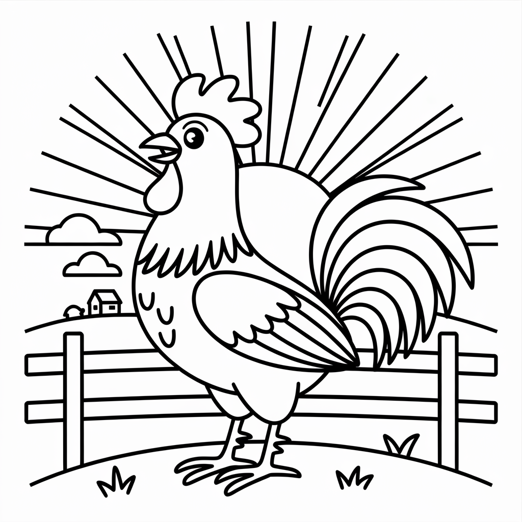 Sunrise Rooster Coloring Pages 