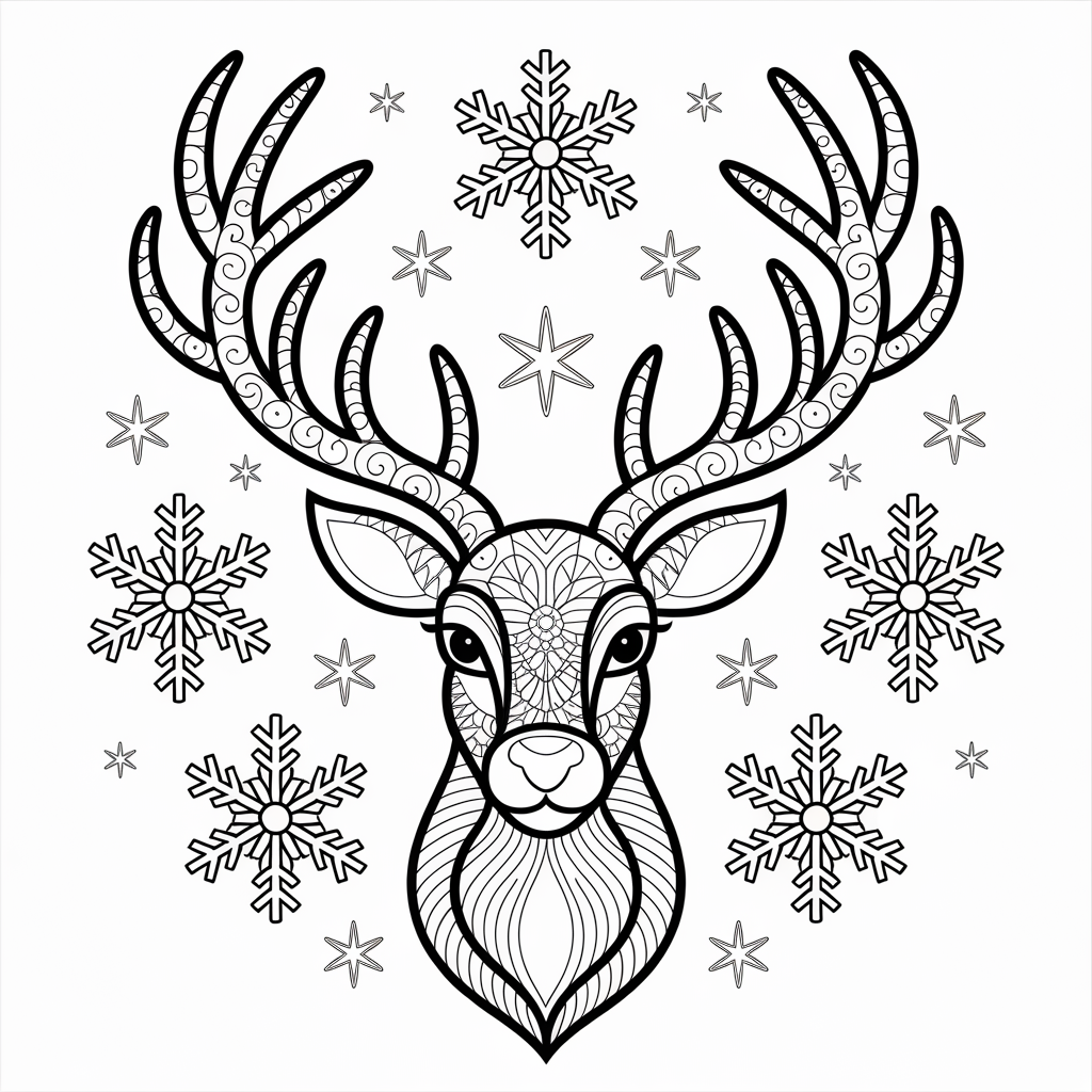 Reindeer Christmas Coloring Pages for Adults with Beautiful Patterns