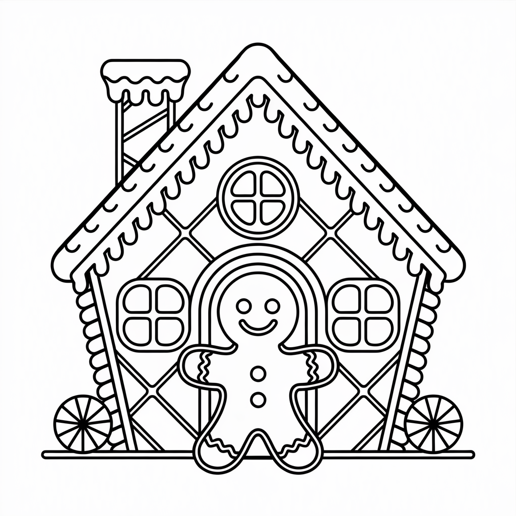 Free Cute Christmas Gingerbread House Coloring Sheets for Younger Kids