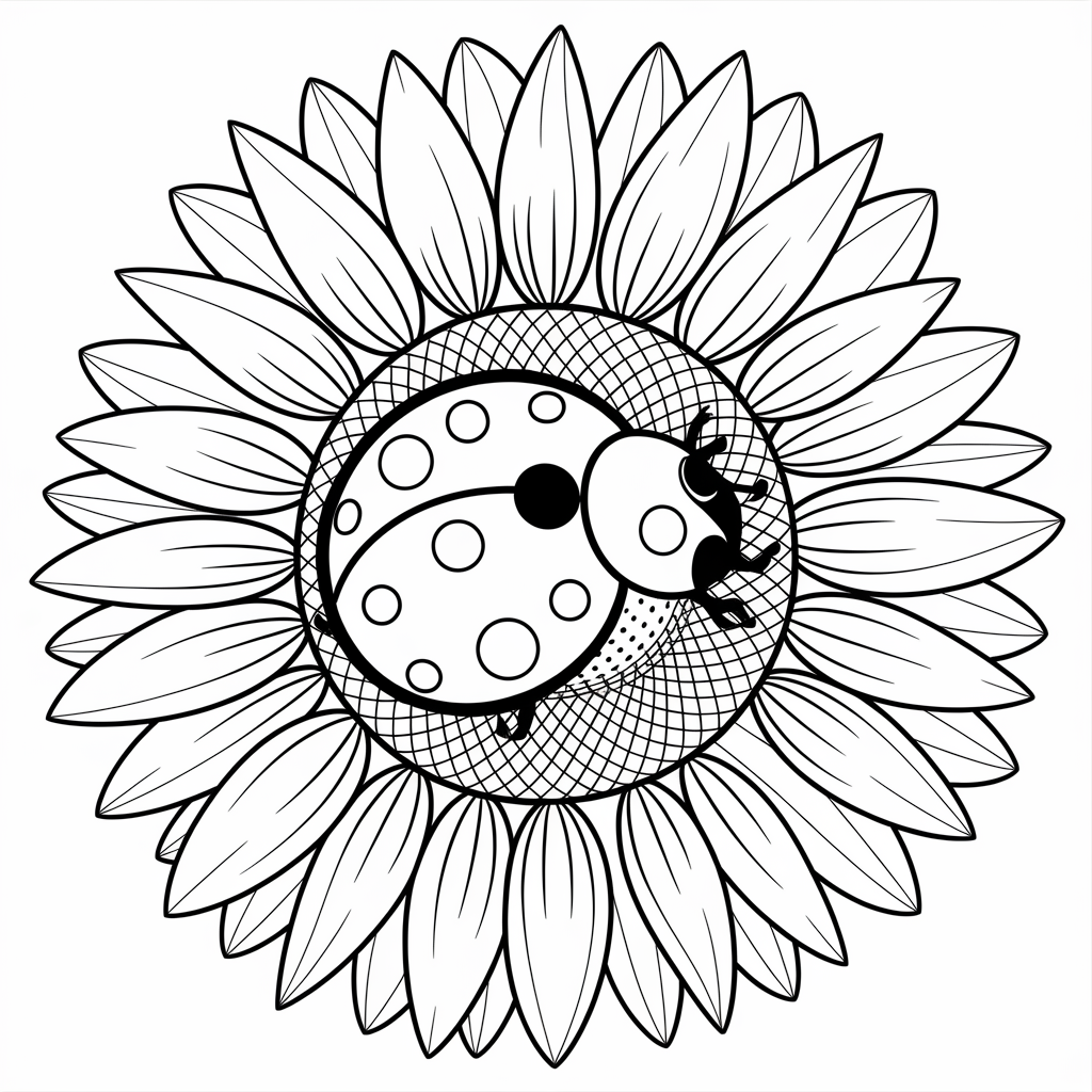 Ladybug Coloring Pages on Sunflowers