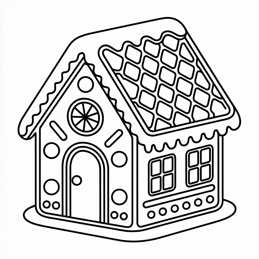 Free Easy Christmas Gingerbread House Coloring Pages for Beginners