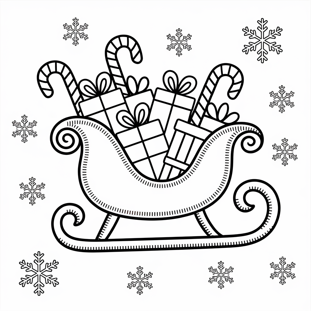 Free Easy Sleigh and Presents Christmas Coloring Pages