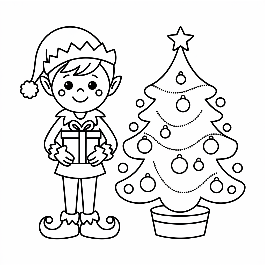 Easy Elf Christmas Coloring Pages to Print and Color