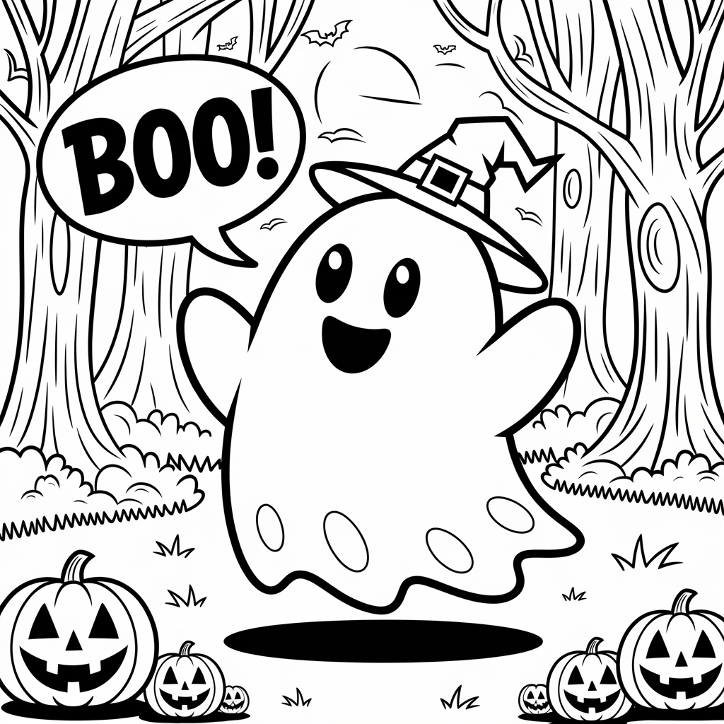 Free Printable Cute Ghost Coloring Page