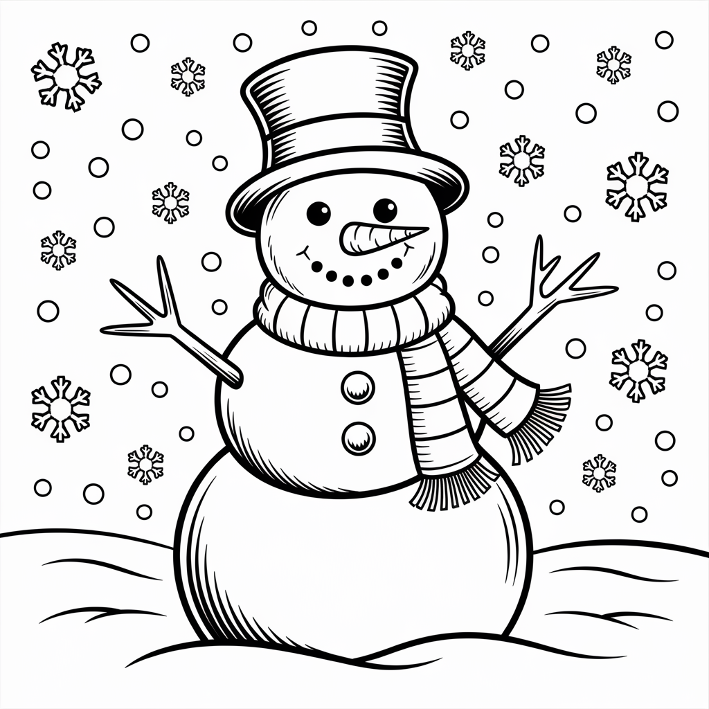 Snowman with Jingle Bell Coloring Pages for Kids