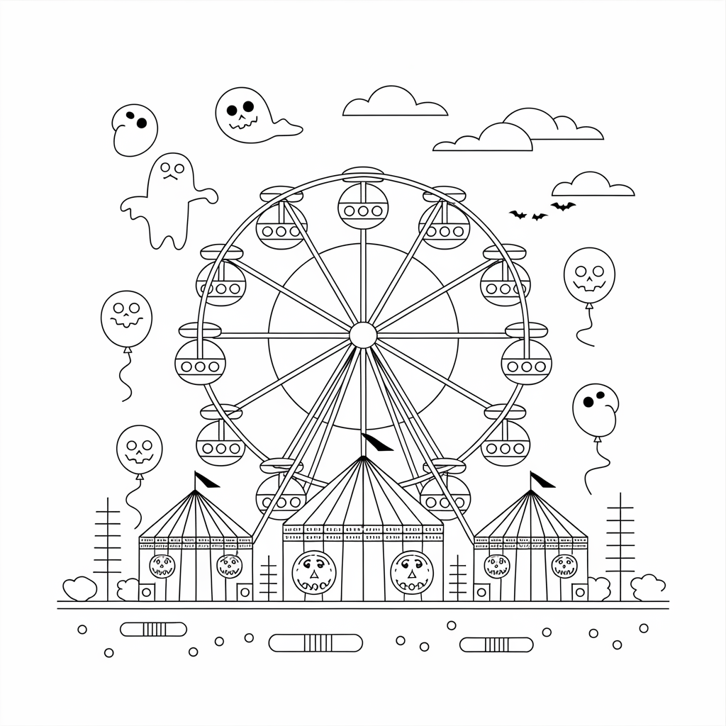 Haunted Carnival Halloween Coloring Pages for Kids to Download