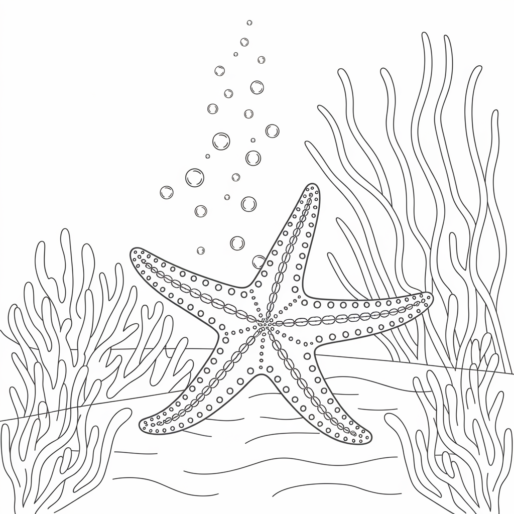 Starfish with Bubbles Coloring Page 