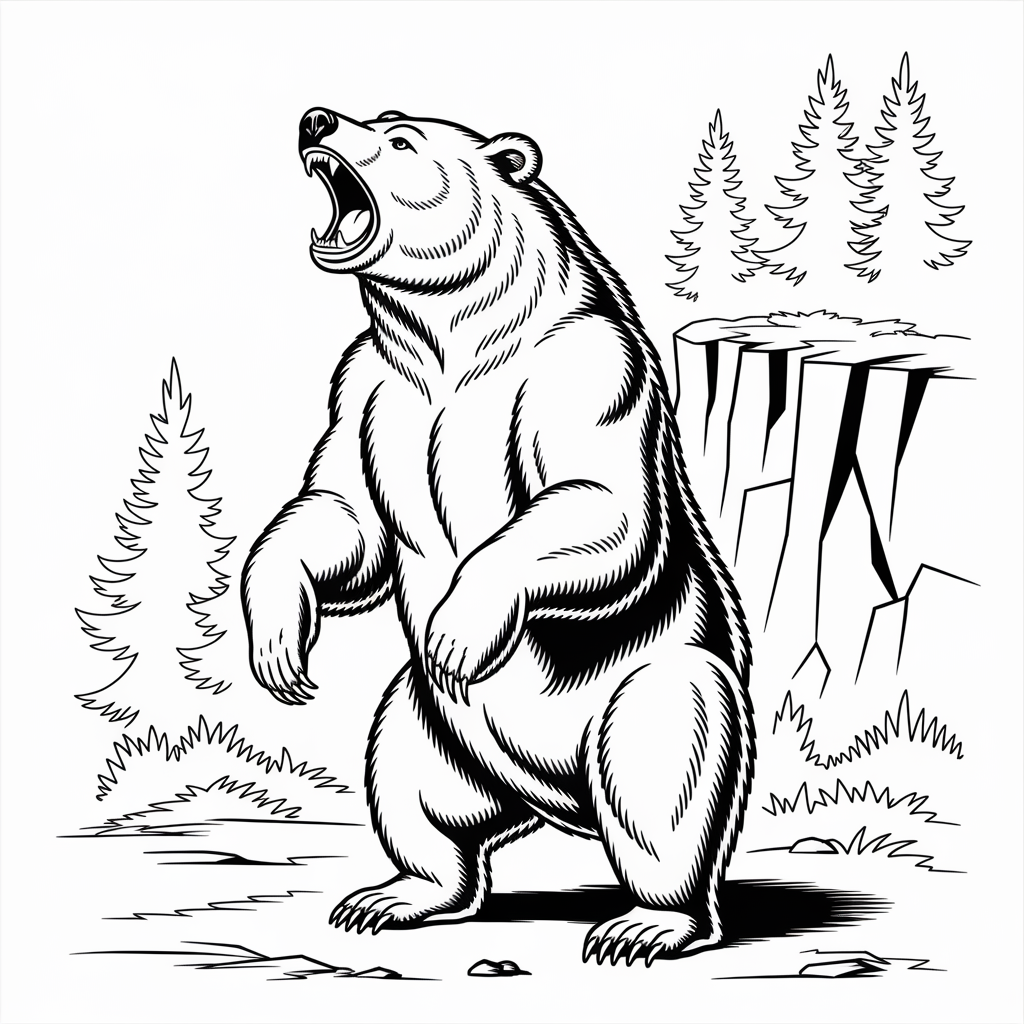Majestic Grizzly Bear Roaring Coloring Page 