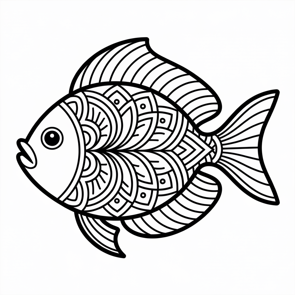 Mandala Rainbow Fish Coloring Page 