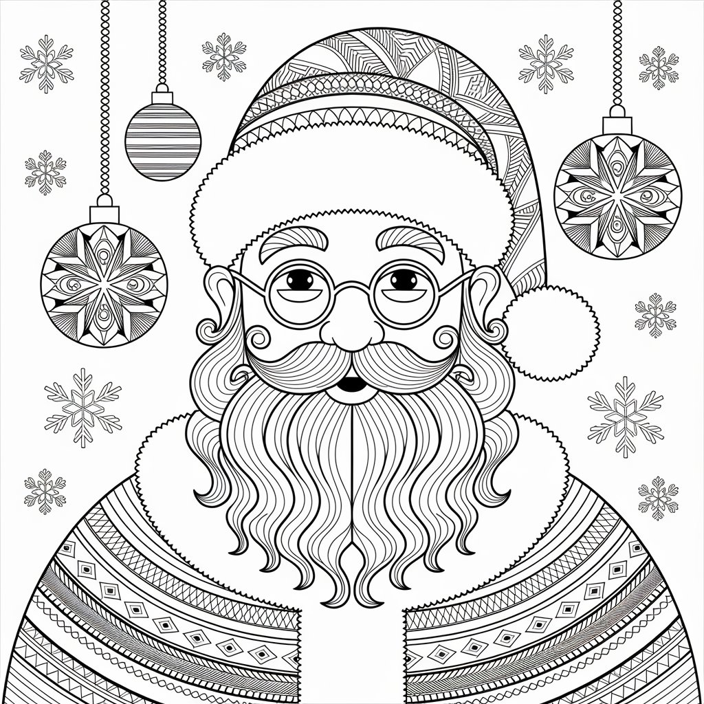 Zentangle Santa Claus Coloring Pages for Stress Relief