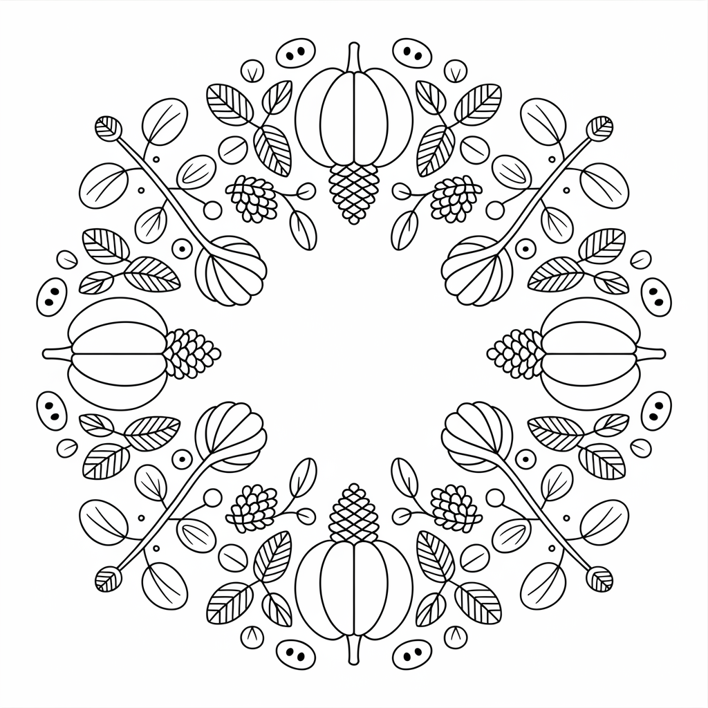 Symmetrical Autumn Wreath with Pumpkins and Berries