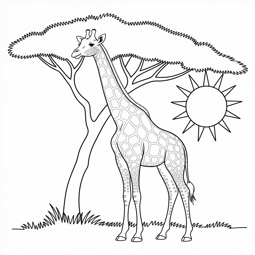 Giraffe Coloring Pages in the Savanna