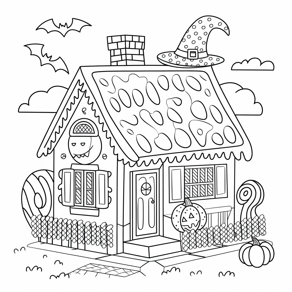Witch's Gingerbread House Halloween Coloring She