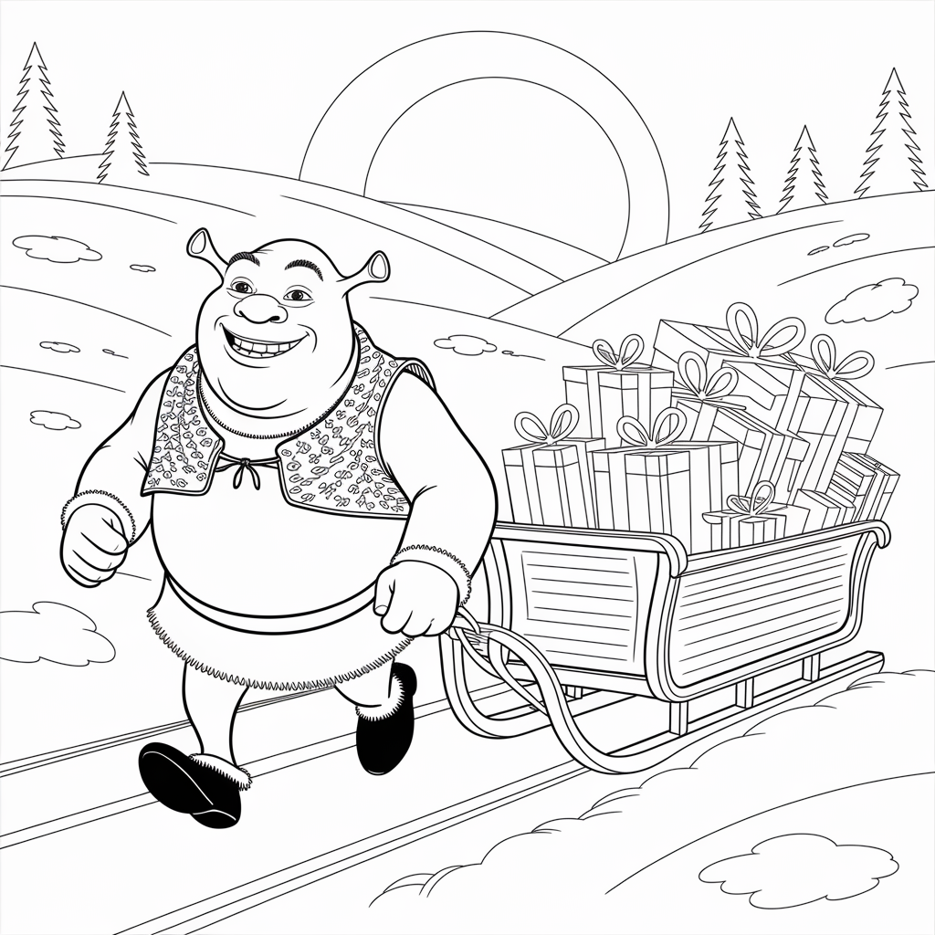 Shrek and Donkey Christmas Coloring Pages for Preschool Kids to Print