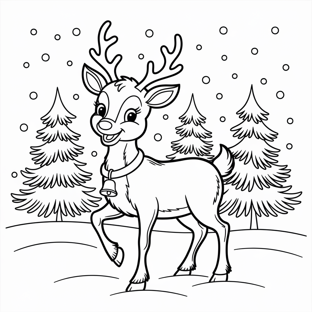 Reindeer with Christmas Bell Collar Coloring Pages