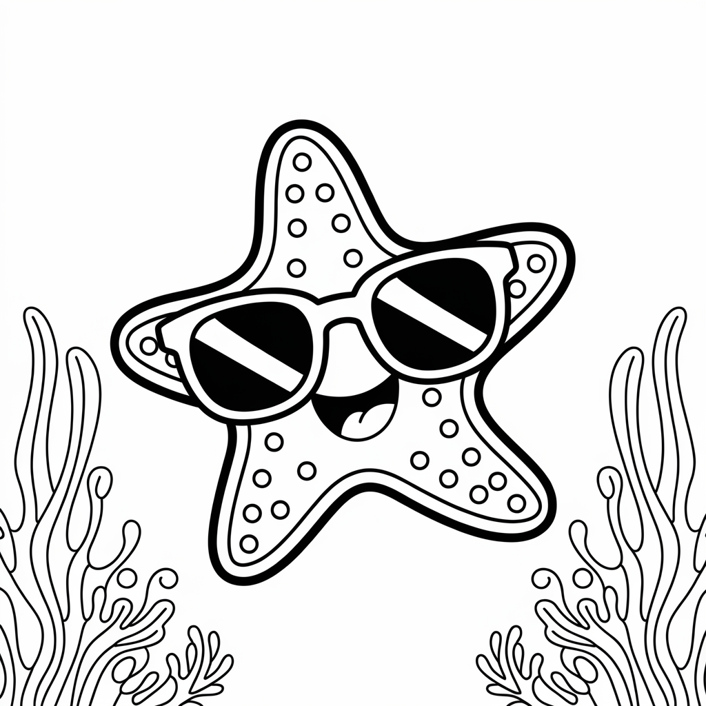 Starfish with Sunglasses Coloring Page