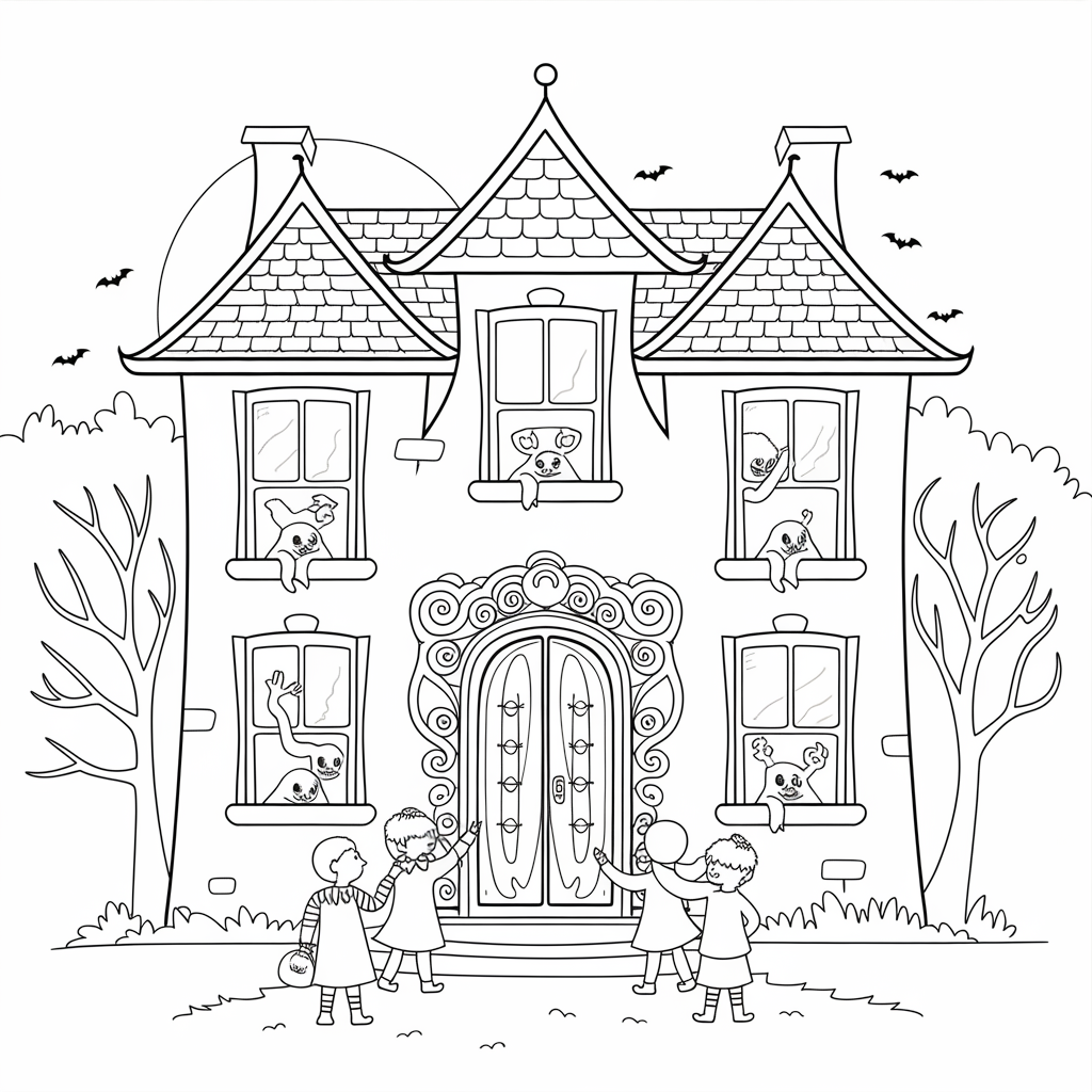 Haunted House Adventure Halloween Coloring Pages Free Printable