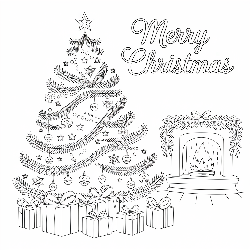 Beautiful Christmas Tree Merry Christmas Coloring Pages