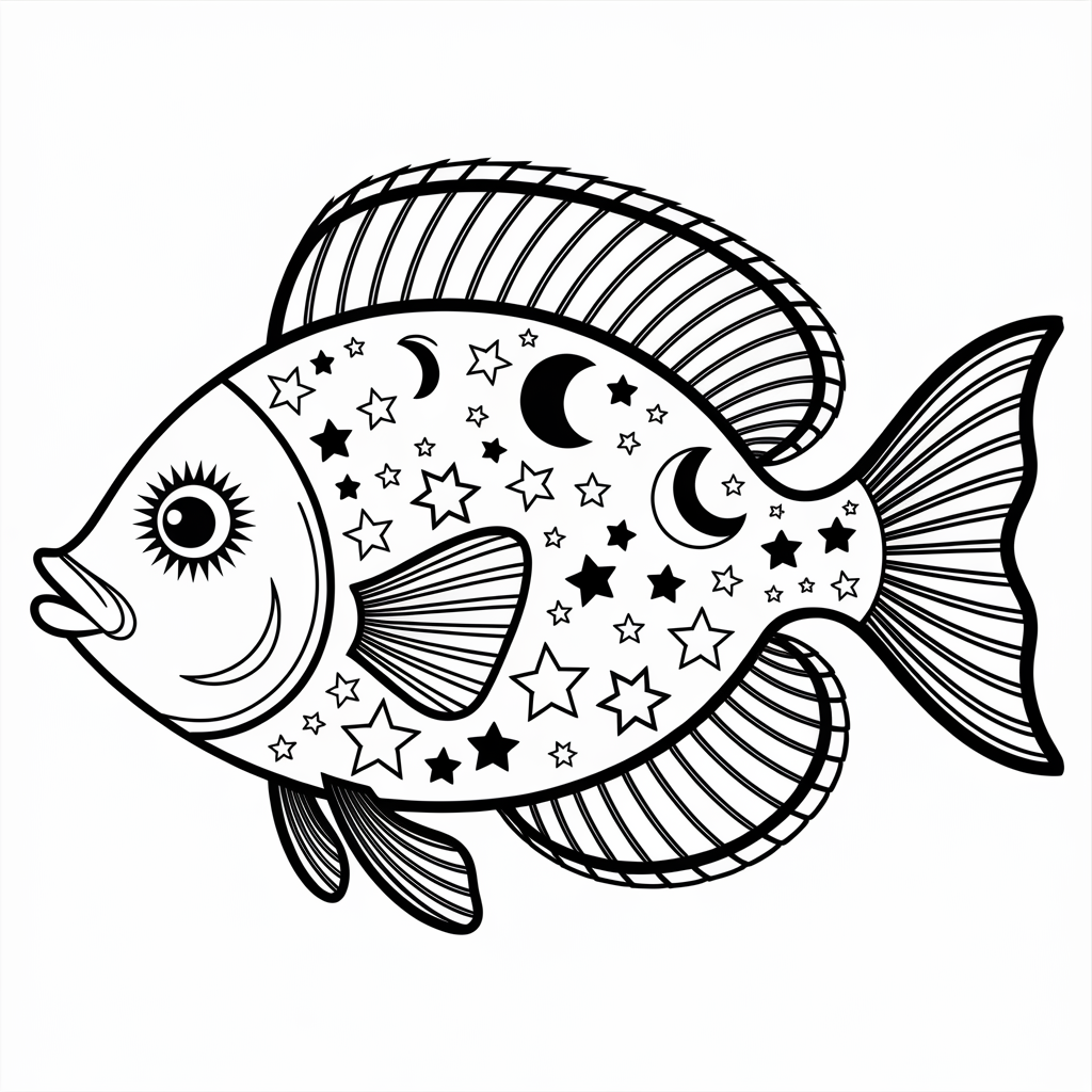 Fantasy Rainbow Fish Coloring Page 