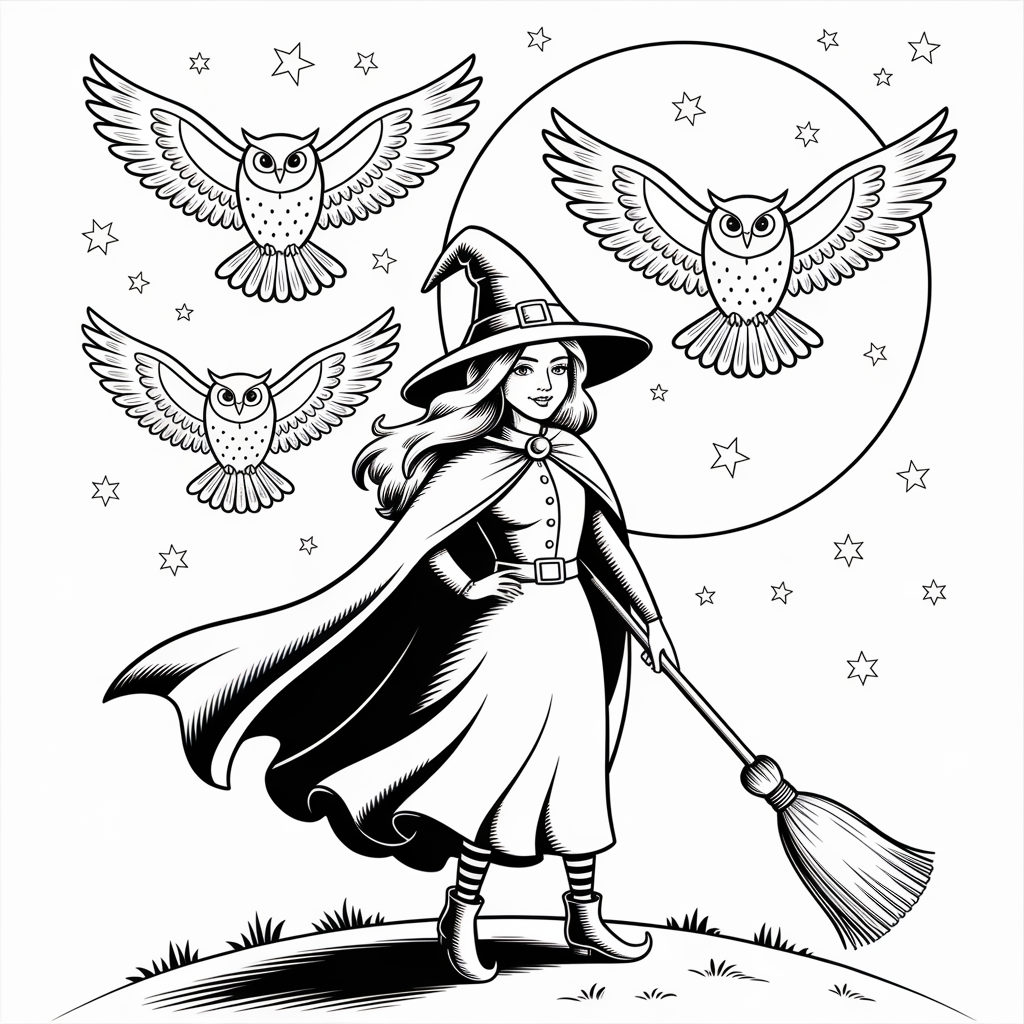 Witch and Moonlit Owls 