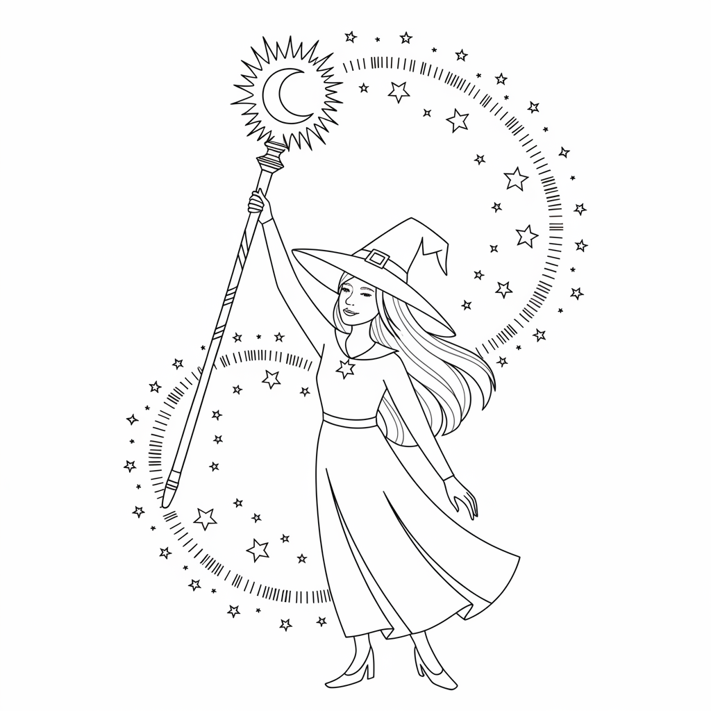 Spellcasting Witch with Magic Staff 