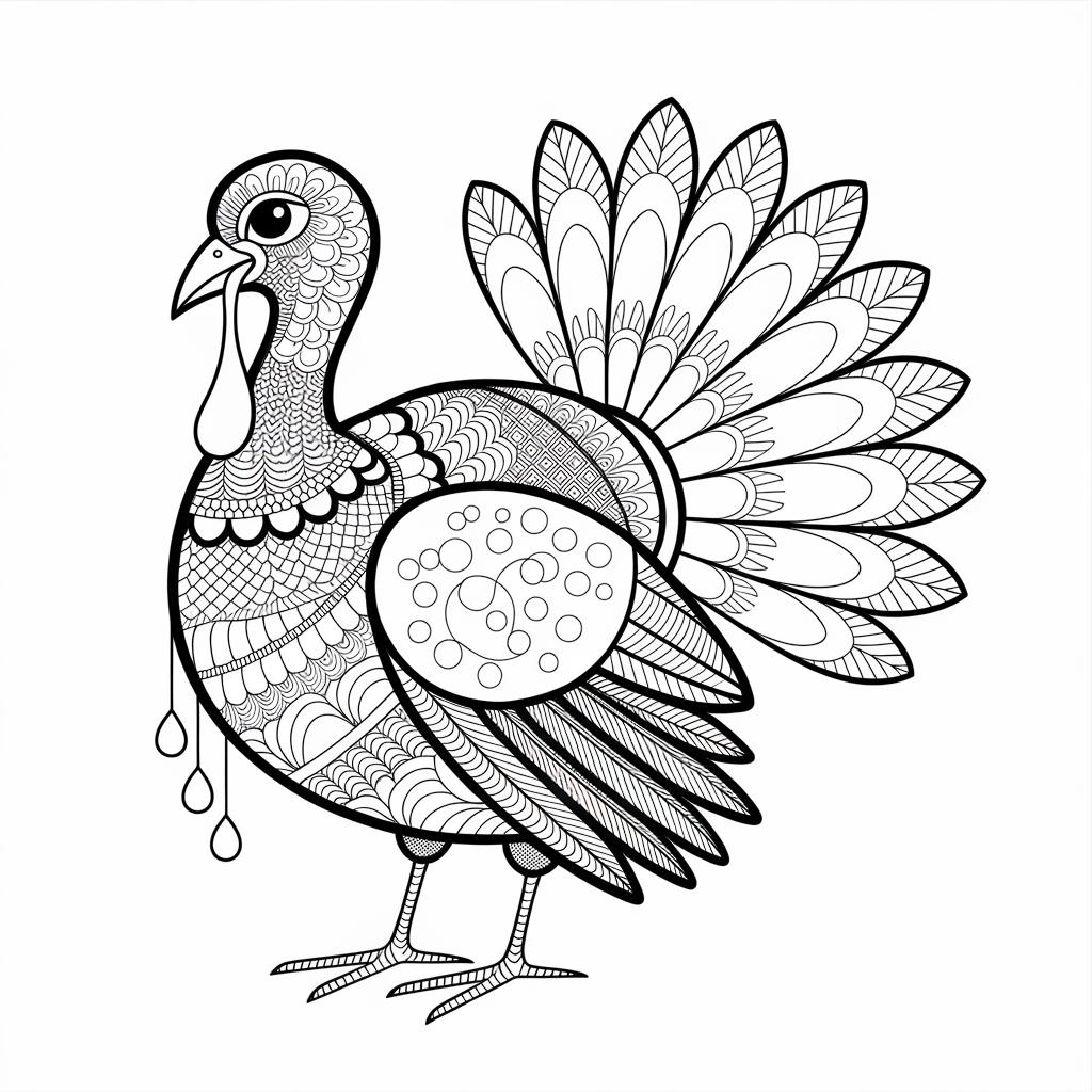 Zentangle Turkey with Ornate Feathers