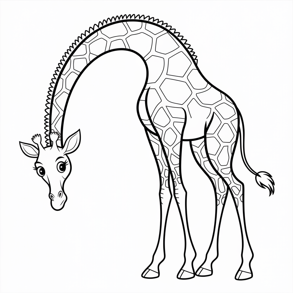 Long Neck Cartoon Giraffe Coloring Page